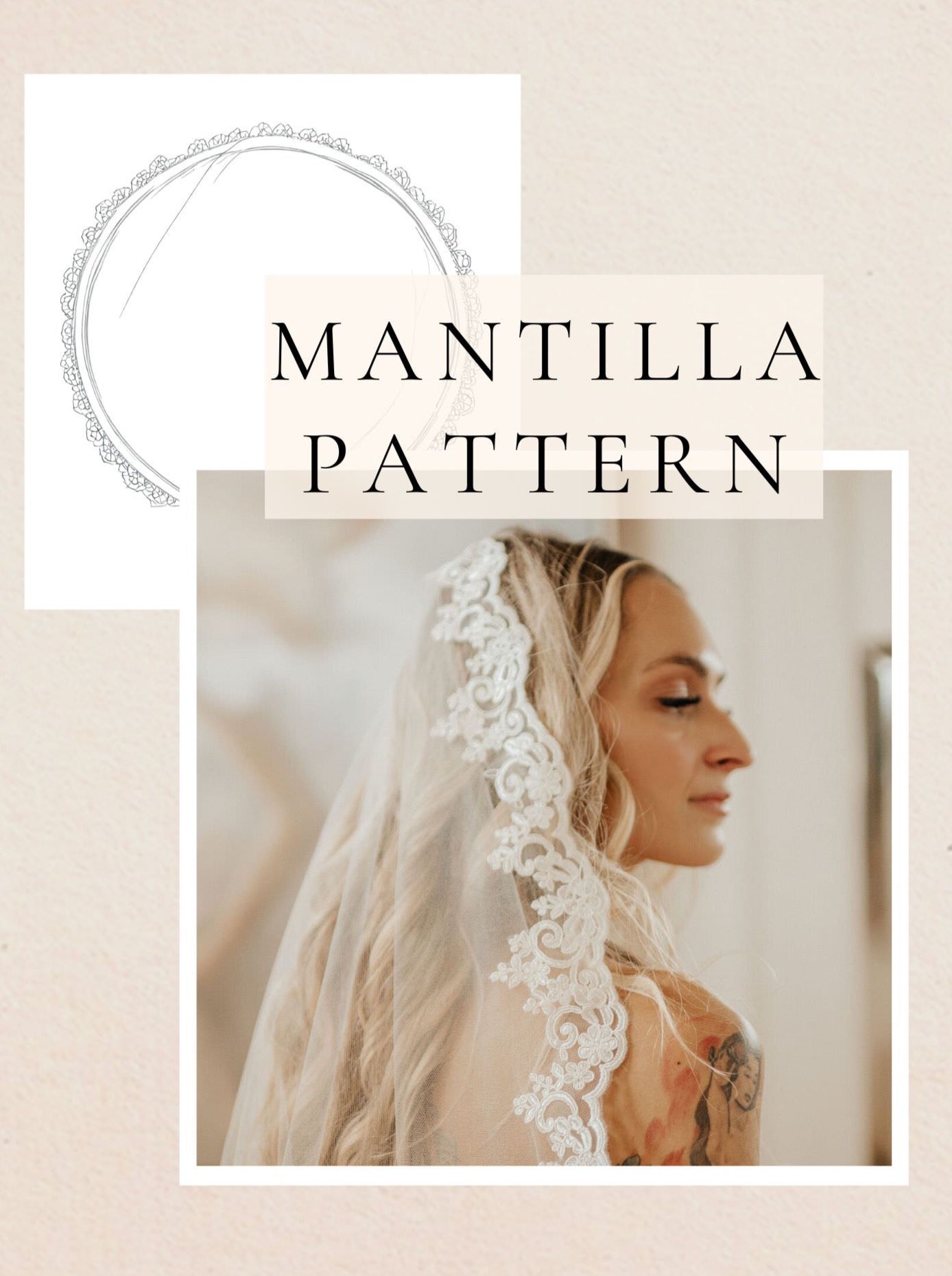 Fingertip Length Mantilla Wedding Veil with Beaded Lace Trim – One