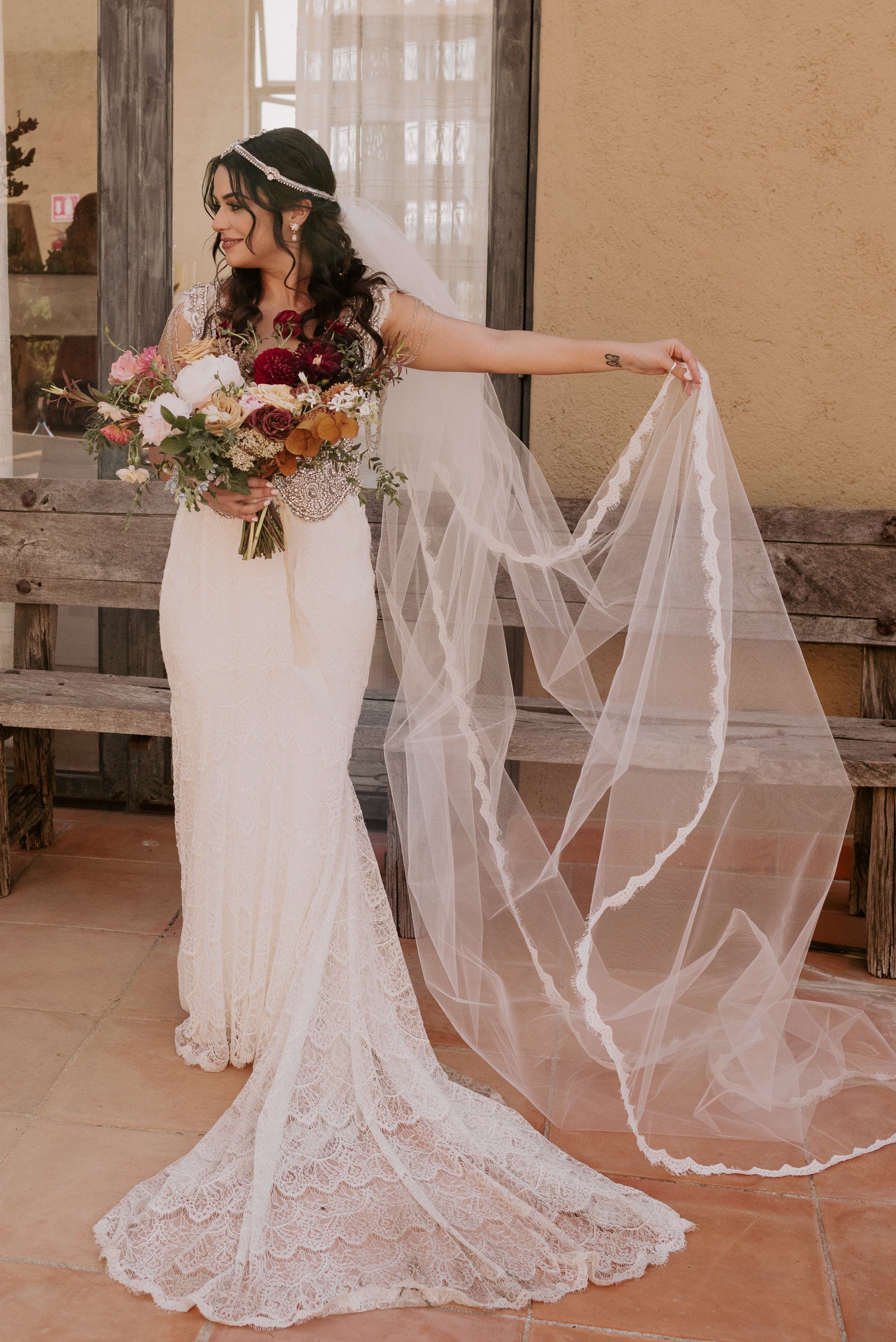 Thin Scalloped Lace Chapel or Cathedral Wedding Veil