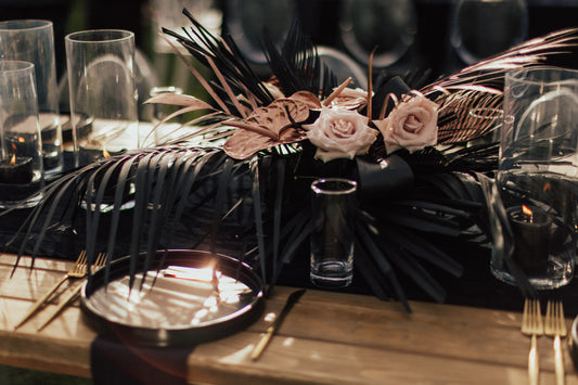 romantic rose and feather dining set for reception