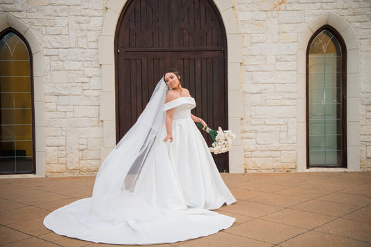 pearl beaded long wedding veil with crystals and rhinestone edge for Sofia style wedding