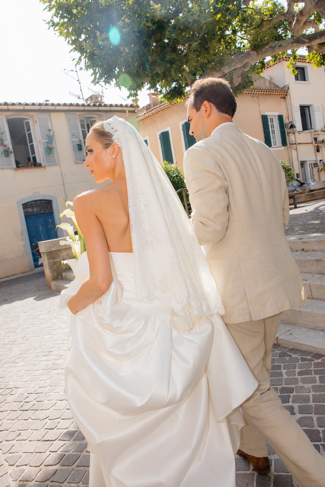 French Lace Mantilla Wedding Veil, Elbow Length in Ivory