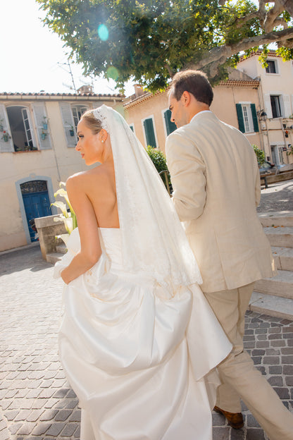 French Lace Mantilla Wedding Veil, Elbow Length in Ivory