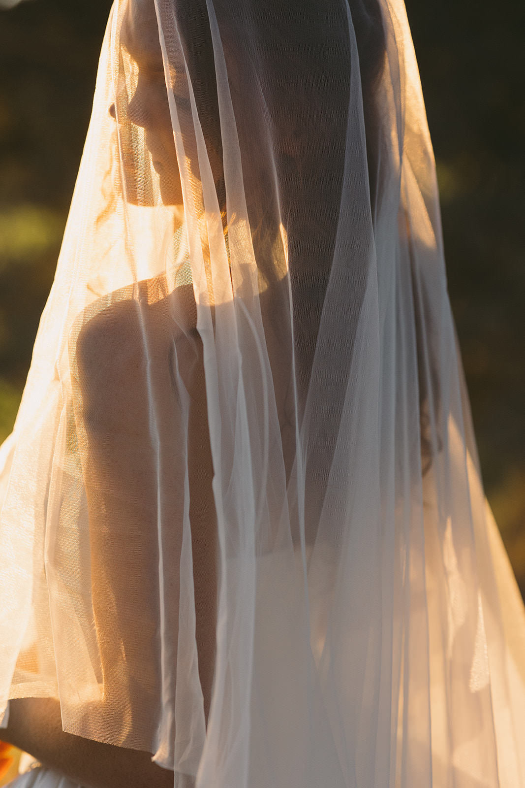 drop no gather silk wedding veil with blusher from one blushing bride in California 