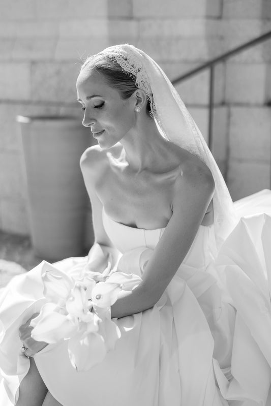 French Lace Mantilla Wedding Veil, Elbow Length in Ivory