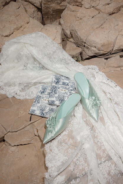 French Lace Mantilla Wedding Veil, Elbow Length in Ivory
