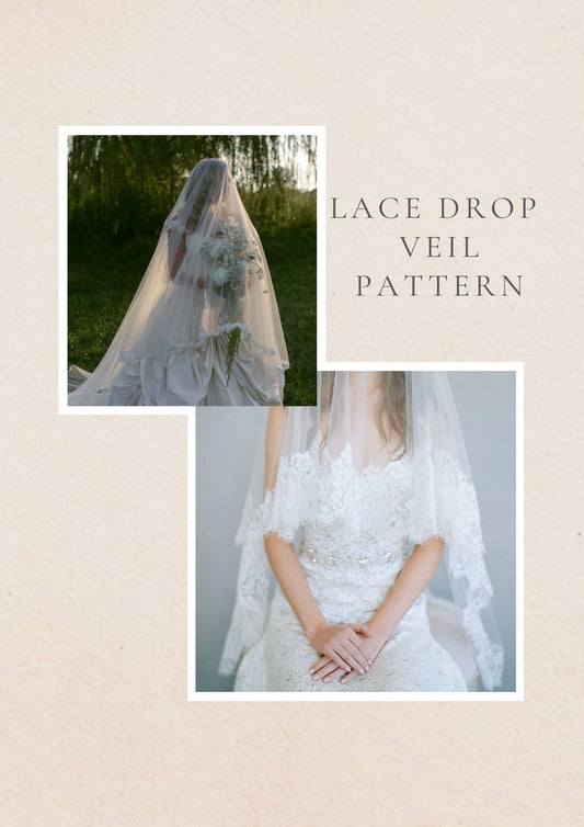sewing pattern for Lace drop veil pattern with a person wearing it outdoors