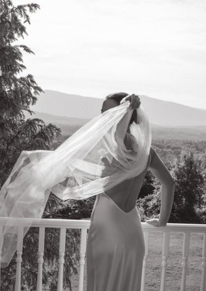 silk white long wedding veil for criss cross strap open back wedding dress for home wedding