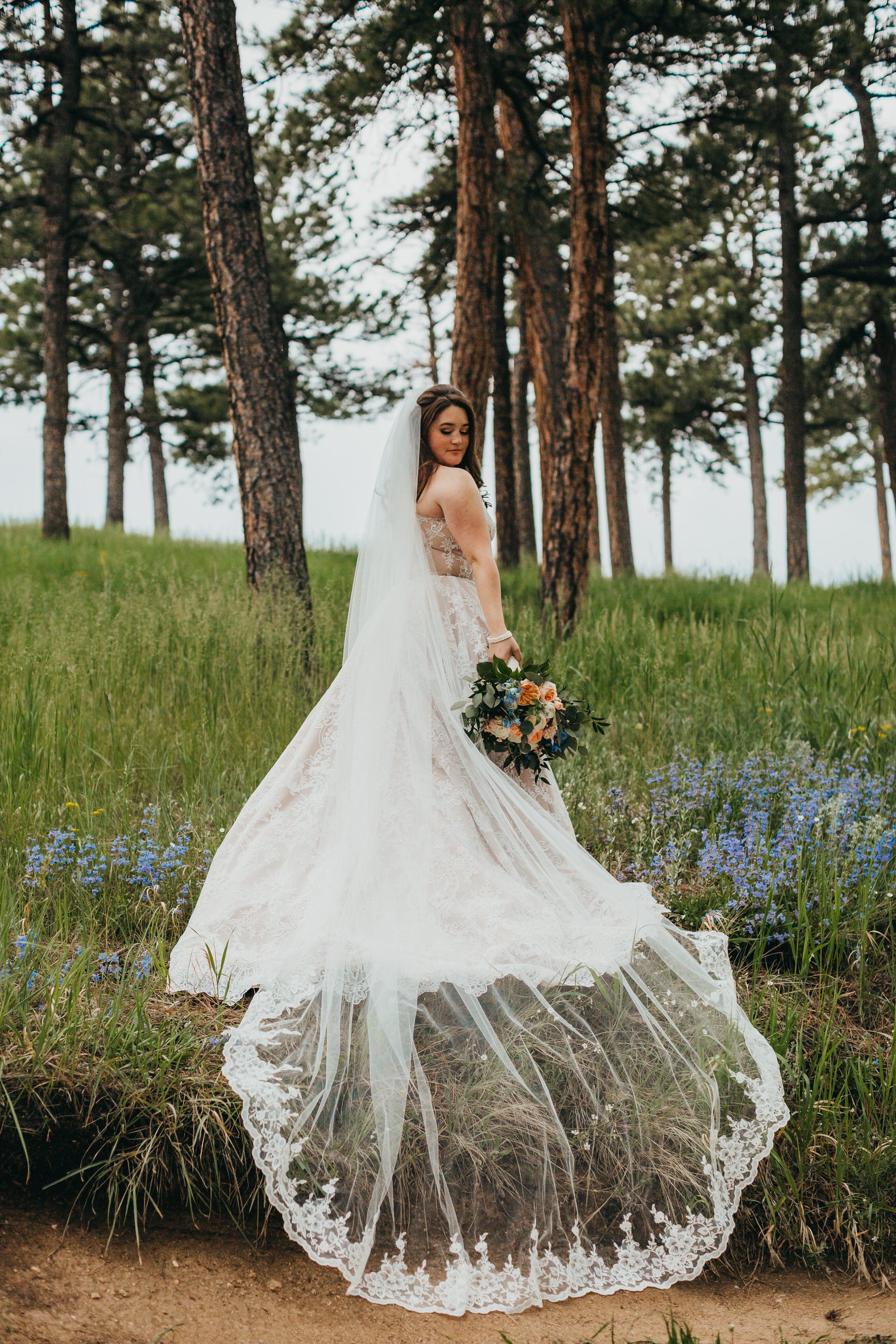 Cathedral Veil with Floral French Lace Trim, White/ Ivory – One Blushing Bride Custom Wedding Veils Cathedral Veil with Floral French Lace Trim, White/ Ivory – One Blushing Bride Custom Wedding Veils