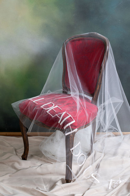 stunning dramatic embroidered wedding veil with till death do us part