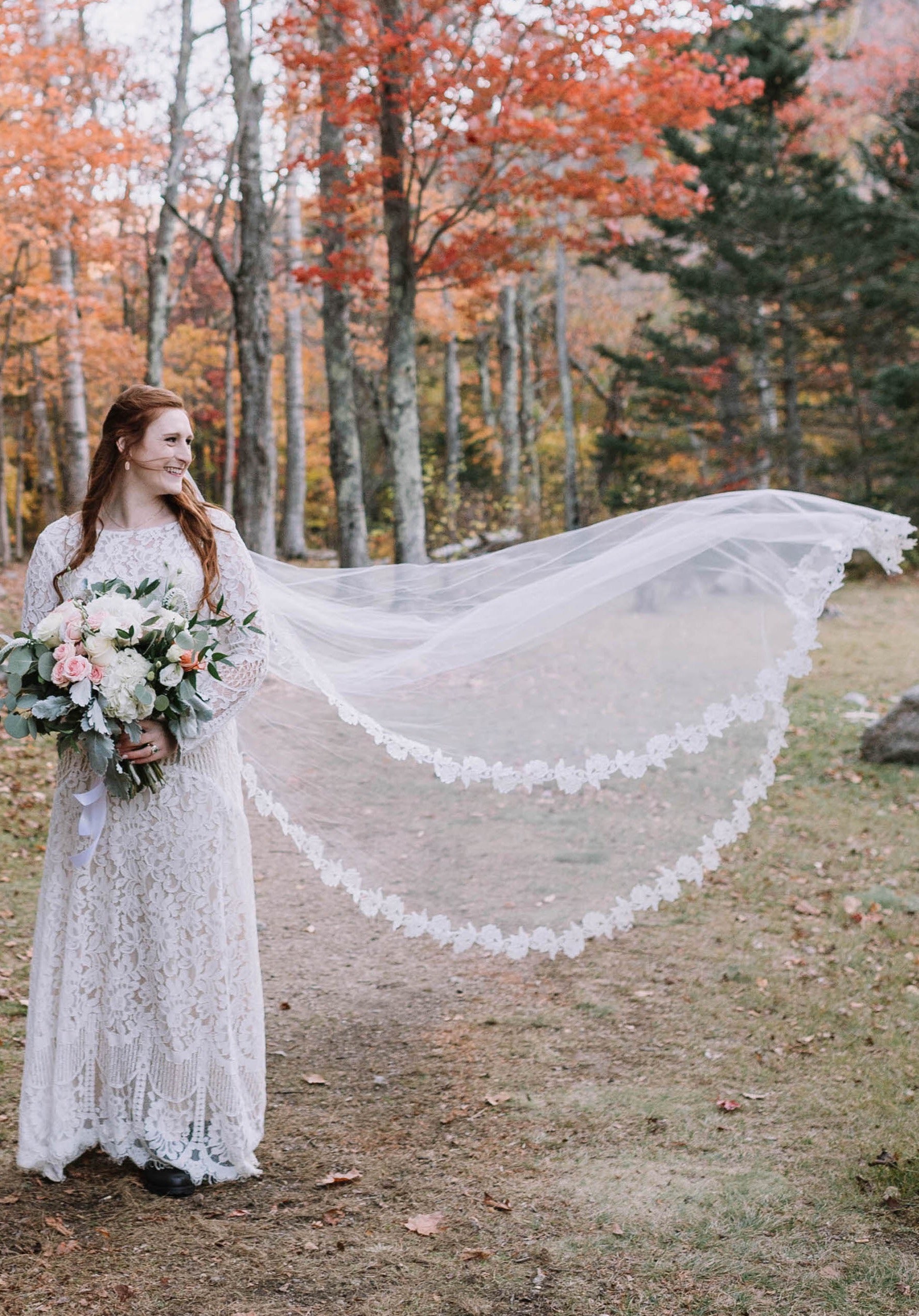 Venice Rose Flower Lace-Edged Wedding Veil, Chapel Length Veil – One Blushing Bride Custom Wedding Veils