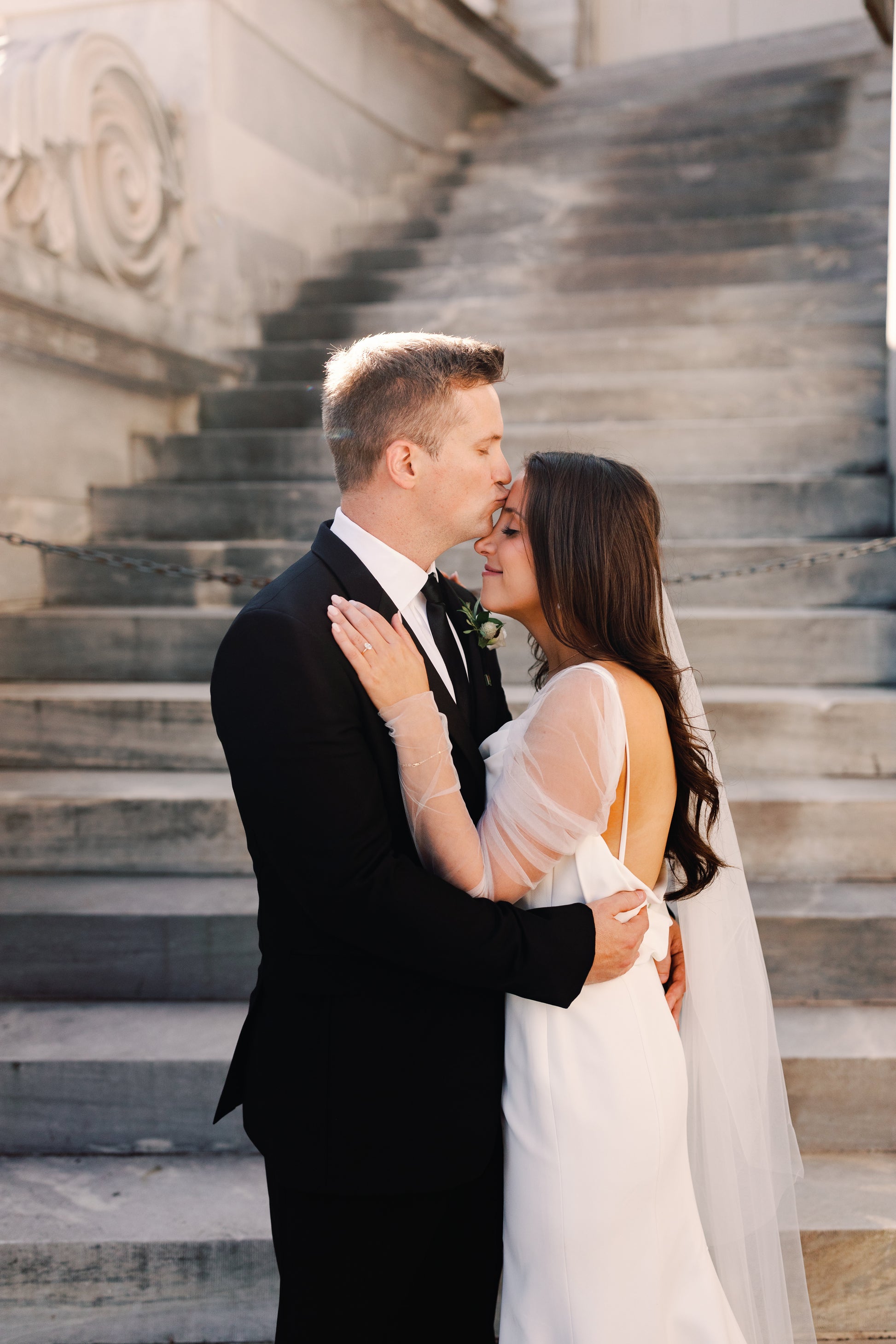 elegant sheer white tulle glove set on bride for city hall wedding