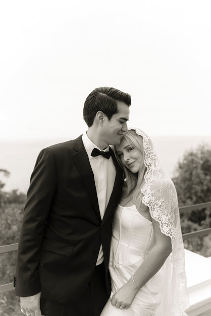 bustier corset top with lace mantilla veil