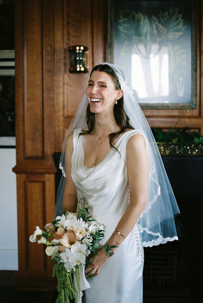 Two Tier Fingertip Length Juliet Cap Wedding Veil | Blusher Bridal Veil