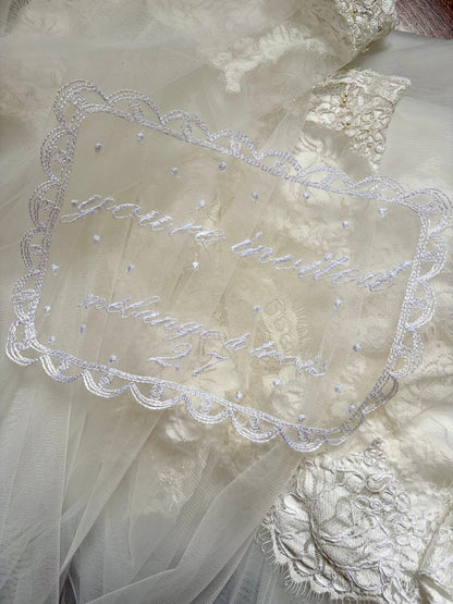  intricate lace and embroidery detail for custom handkerchief engagement gift
