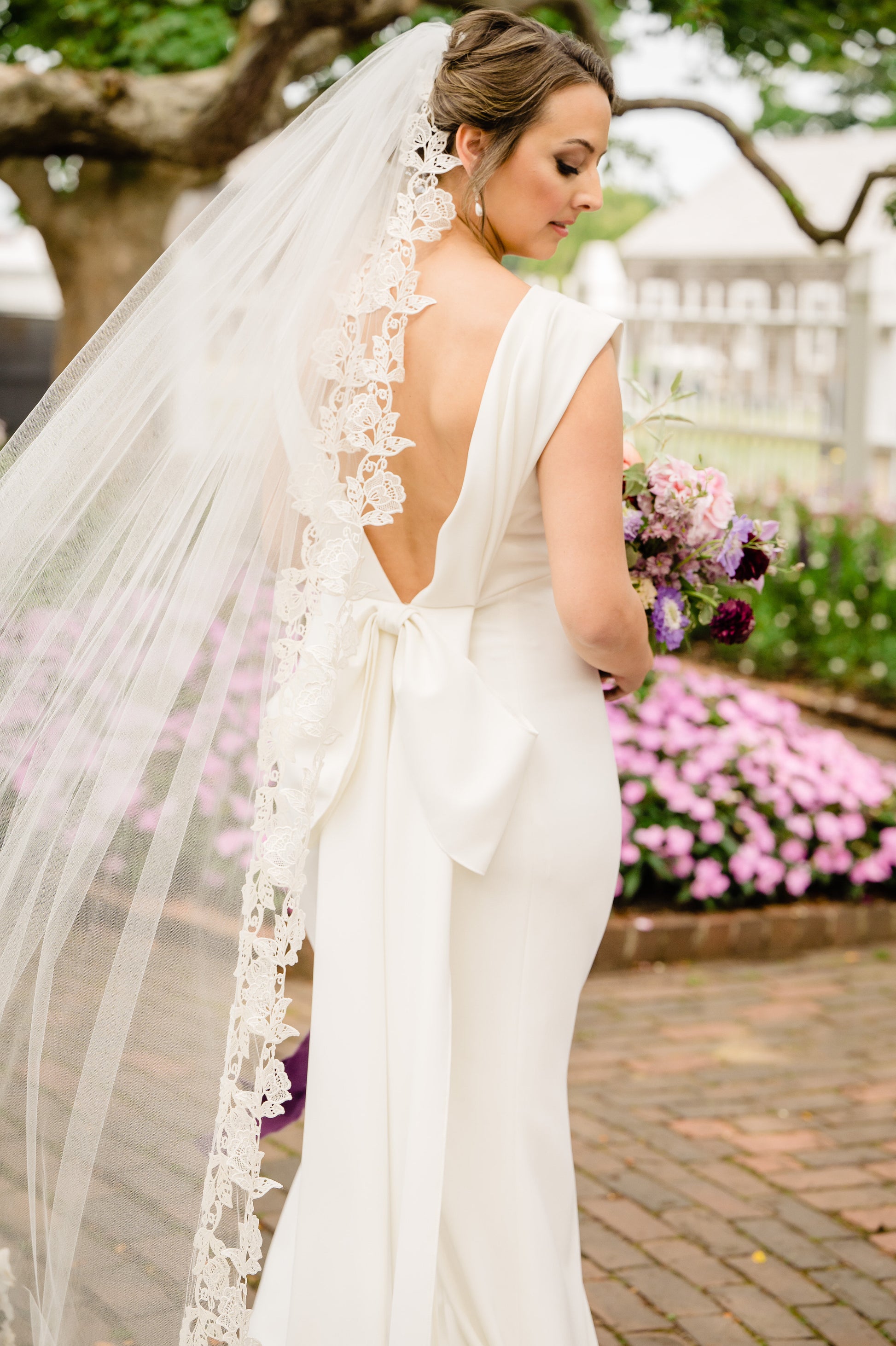 Venice Rose Flower Lace-Edged Wedding Veil, Chapel Length Veil One Blushing Bride Custom Wedding Veils Venice Rose Flower Lace-Edged Wedding Veil, Chapel Length Veil One Blushing Bride Custom Wedding Veils