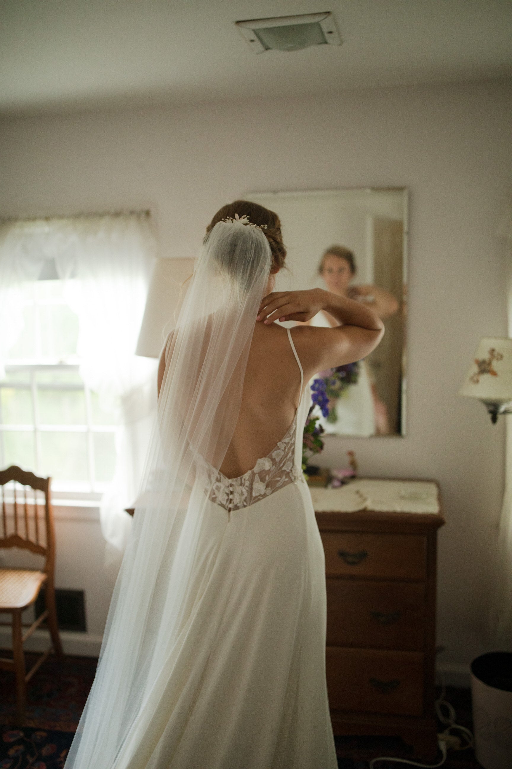 One Blushing Bride Chapel Length Wedding Veil, Simple Raw Edge Bridal Veil, White / Ivory White / 85-90 Inches