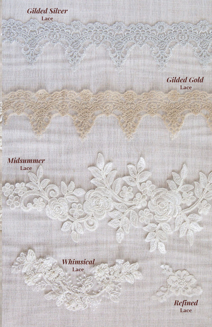 gold silver and appliqué style lace trims for wedding veils